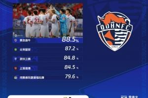 中超第14轮传球成功率榜：海牛88.5%居首，国安第二、三镇第三